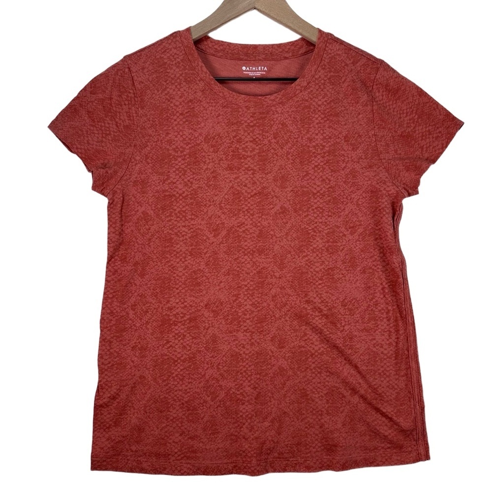 ATHLETA Etruscan Red Short Sleeve Crew Neck‎ Fitness Subtle Pattern Tee Size S